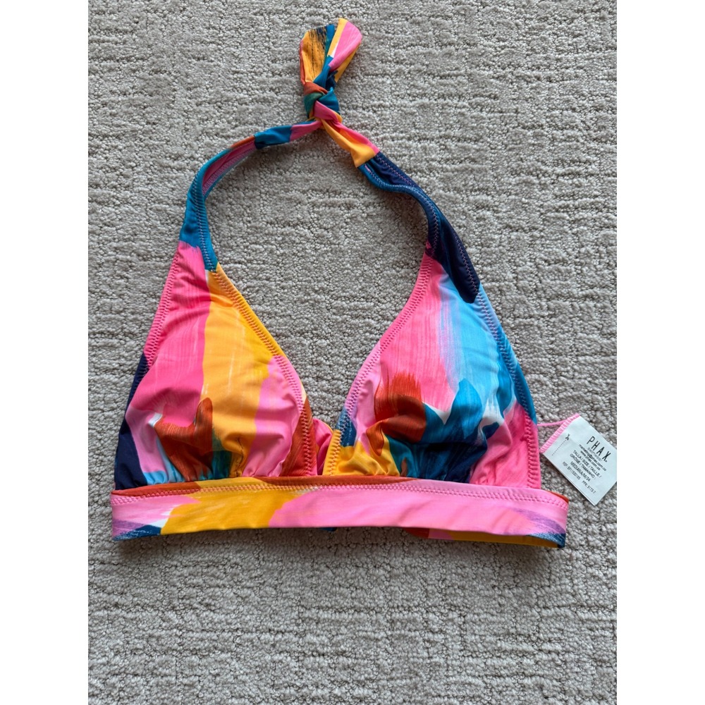 Phax Bikini Top Women Medium Multicolor NWOT Abstract Halter Swimwear